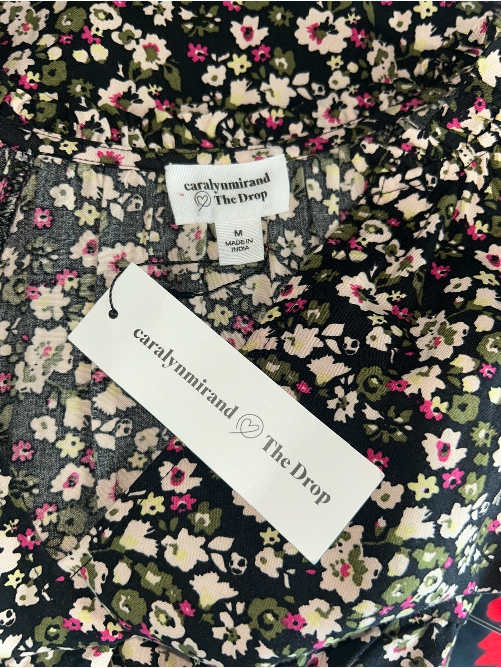 NWT The Drop Floral V-Neck Long Sleeve Mini Dress in Black FloralSz M - Picture 9 of 9